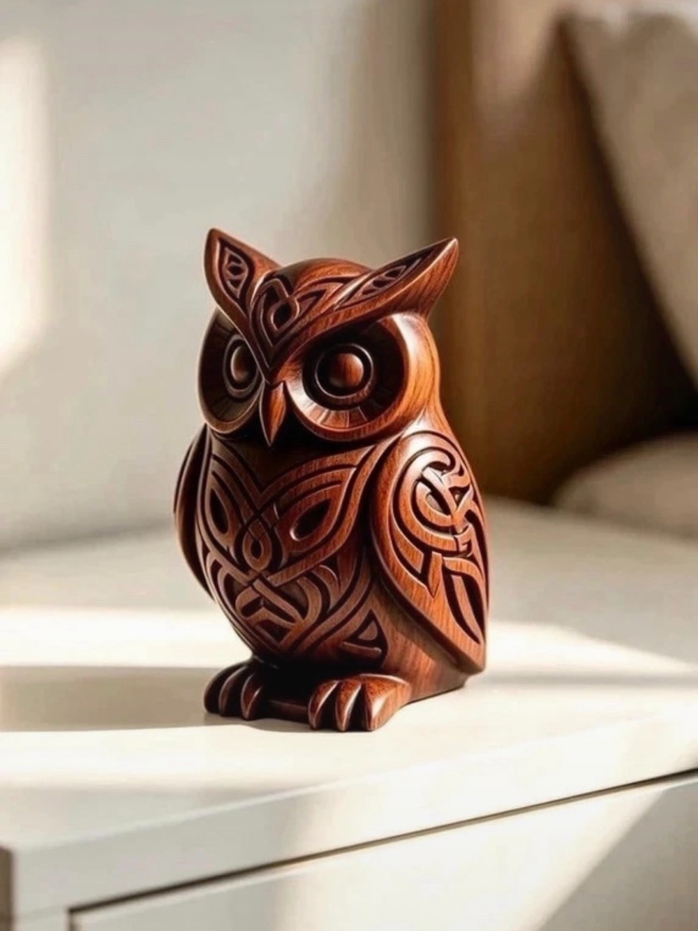 Brown Owl Figurine, Handcrafted Desk Decor, Unique Office Gift, 3.93 Inch